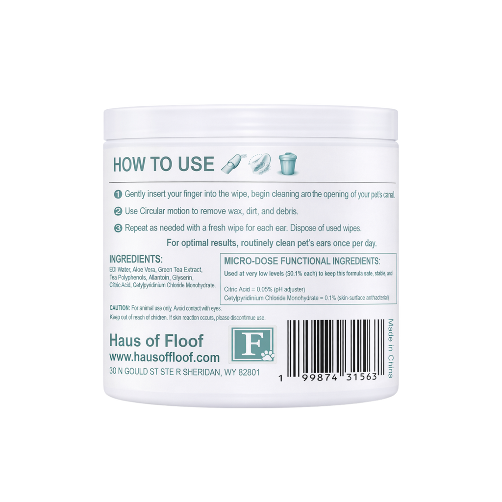 Haus of Floof Pet Ear Cleaner Finger Wipes – 50 Count | Plant-Powered Formula