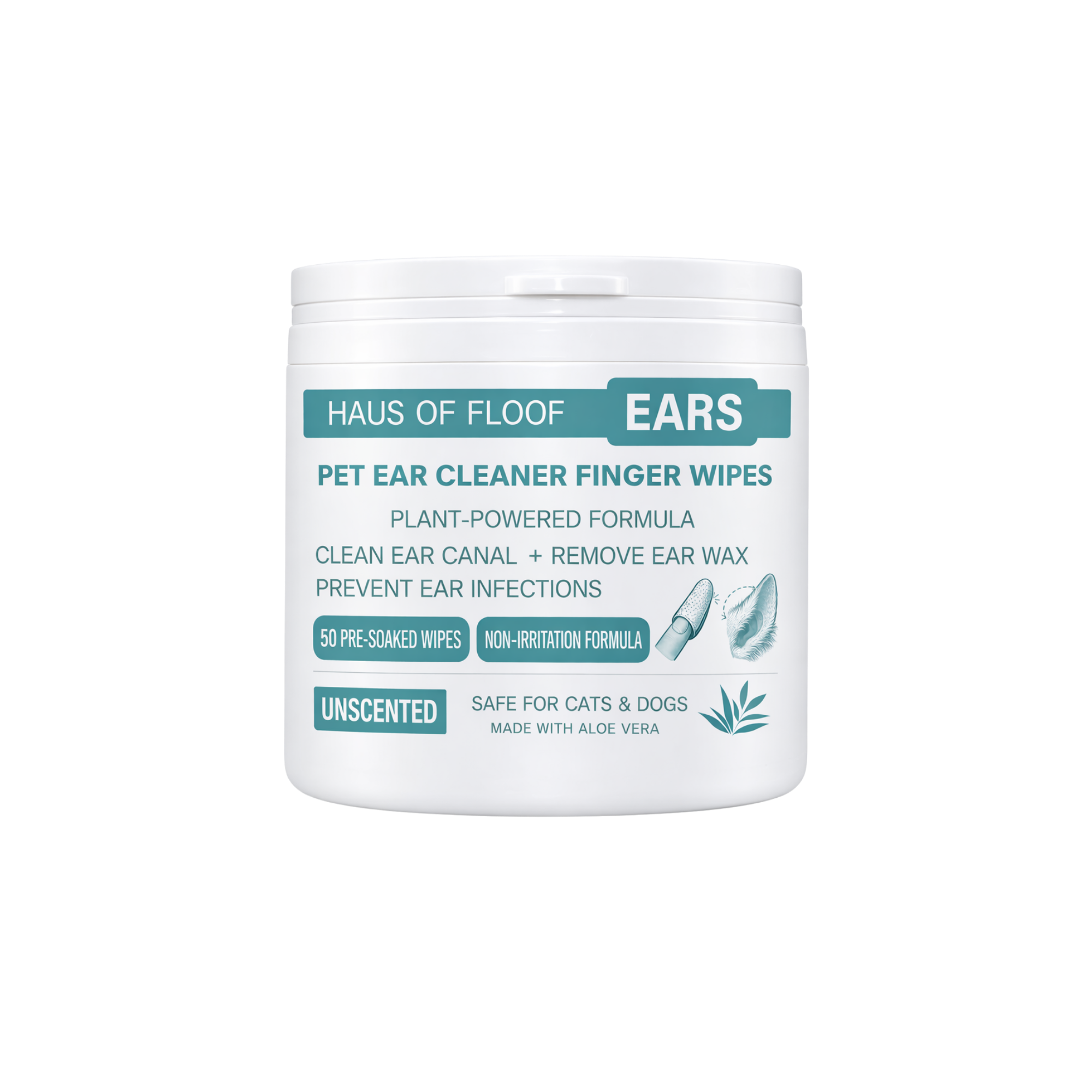 Haus of Floof Pet Ear Cleaner Finger Wipes – 50 Count | Plant-Powered Formula