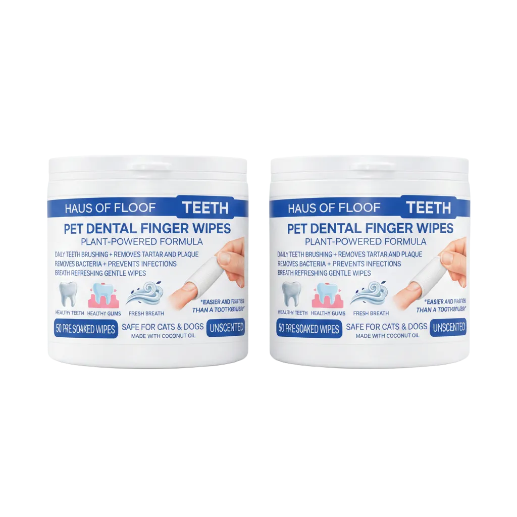 Haus of Floof Pet Dental Finger Wipes – 2-Pack (100 Count) | Plant-Powered Formula