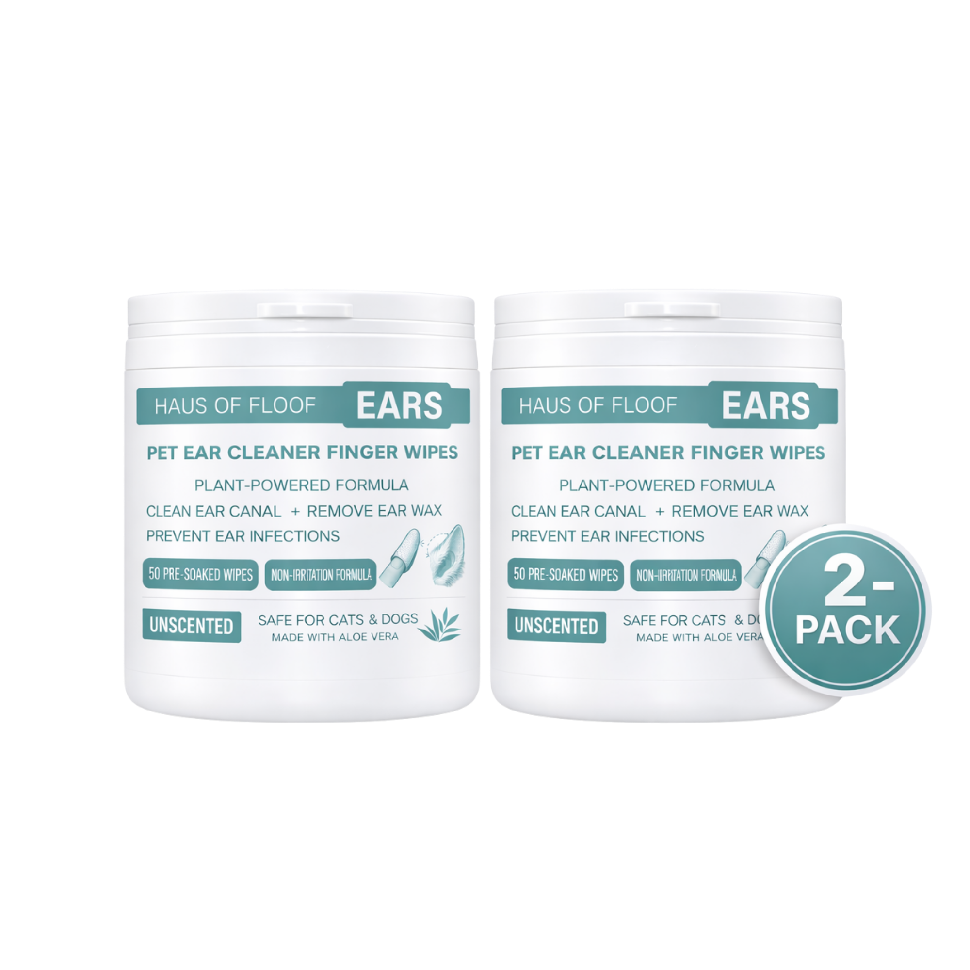Haus of Floof Pet Ear Cleaner Finger Wipes – 2-Pack (100 Count) | Plant-Powered Formula